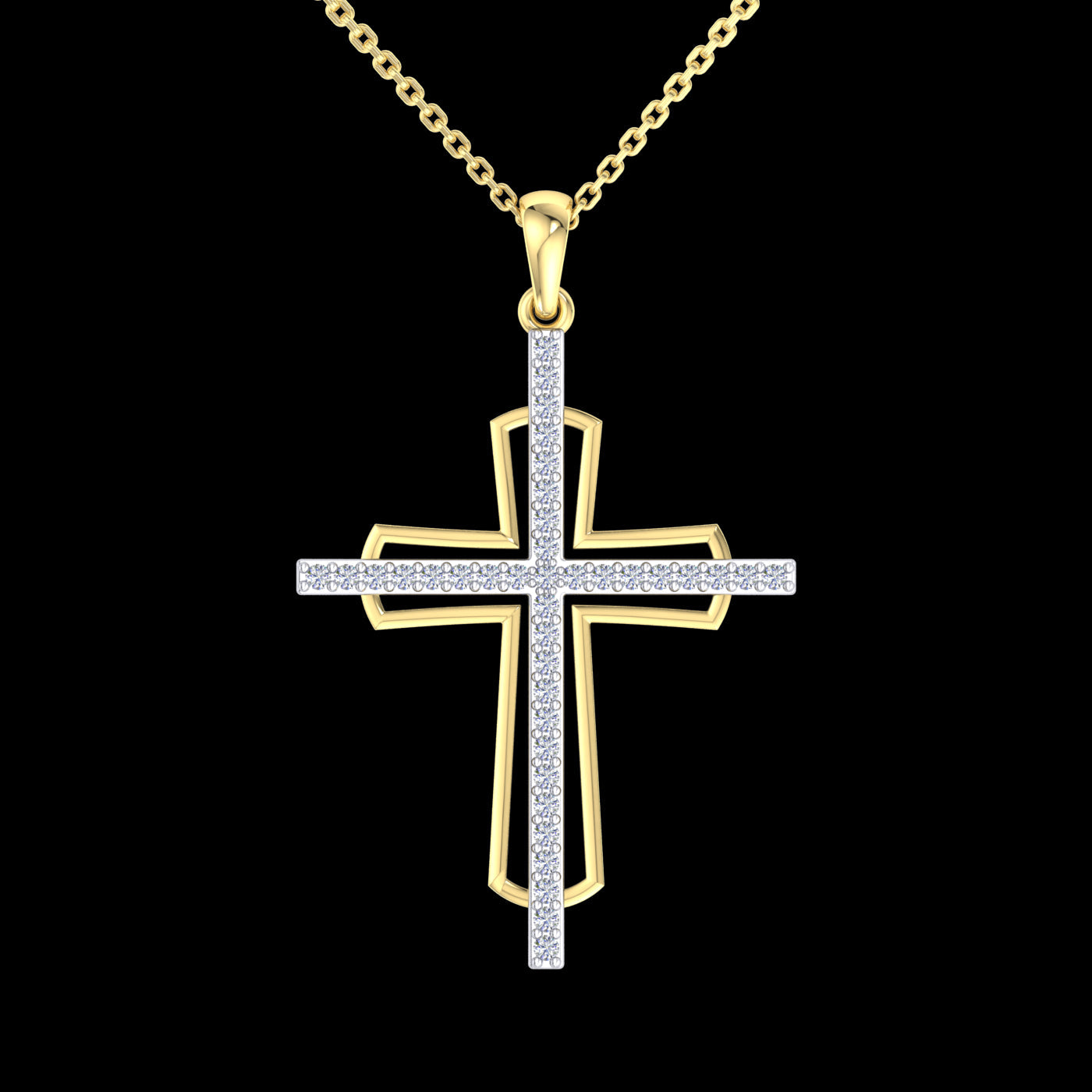 YG Diamond Cross Pendant 38D=0.19ct. 25x20mm