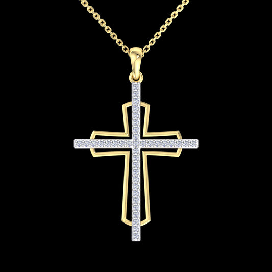 9k YG Diamond Cross Pendant 38D=0.19ct Claw Set . Meas. 25mm x 20mm