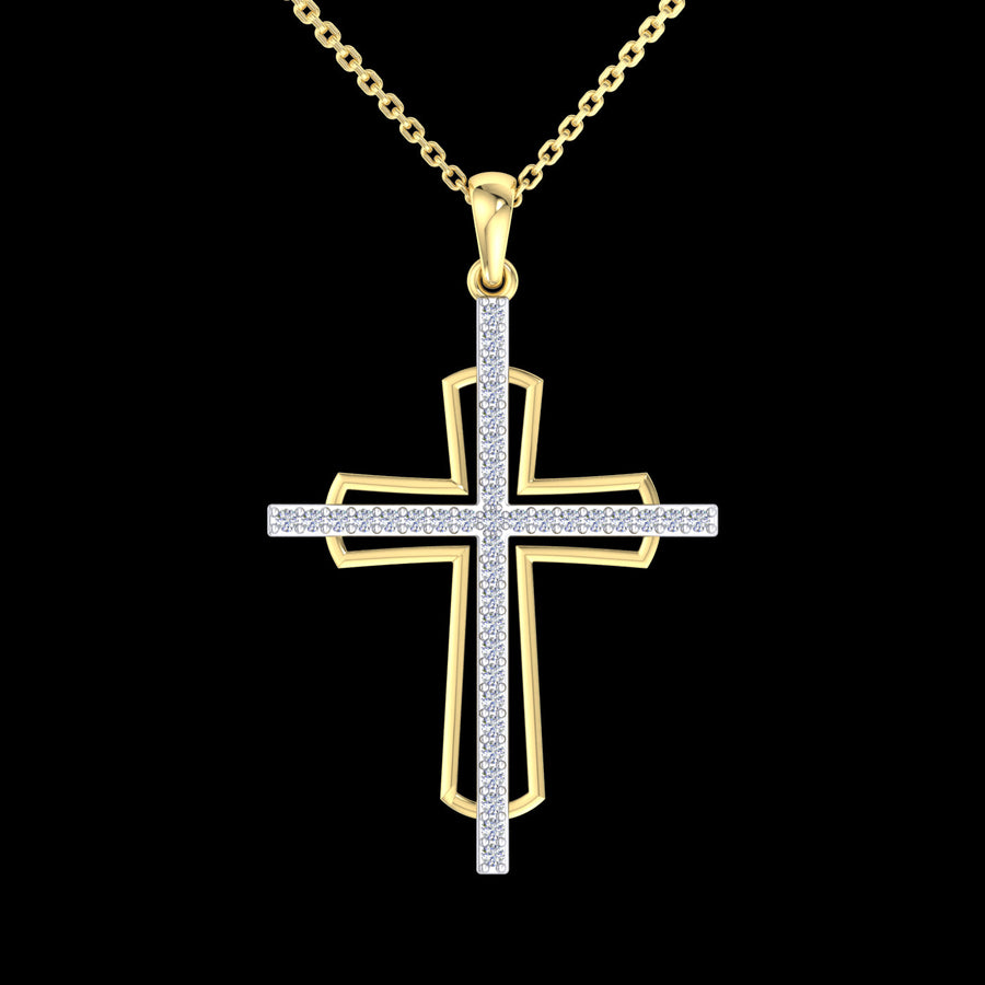 9k YG Diamond Cross Pendant 38D=0.19ct Claw Set . Meas. 25mm x 20mm