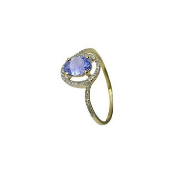 9k YG 7x5mm Oval Tanzanite and Diamond Ring Size M   1Tanz=0.70   44D=0.13ct
