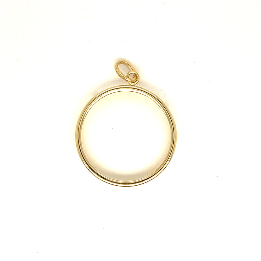9k YG Full Sovereign Coin Mount to suit 22.05mm diameter and a thickness of 1.52mm.