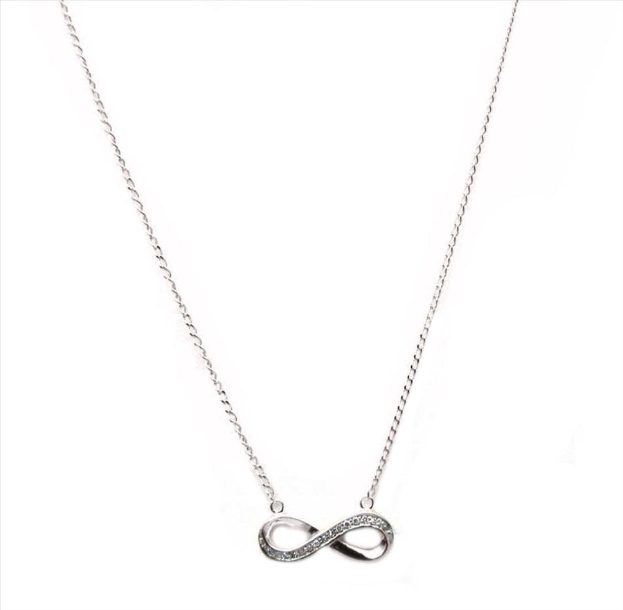 9k WG Infinity Diamond Pendant 15D=0.03ct with Oval Link Chain 45cm O-Ring at 43cm & 44cm 1mm wide . Meas. 6x14mm