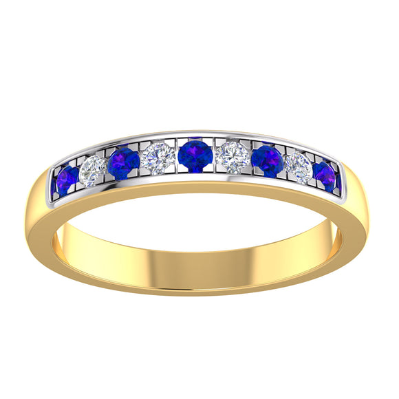 9k 2T Ladies Diamond & Sapphire Ring 9D=0.18ct