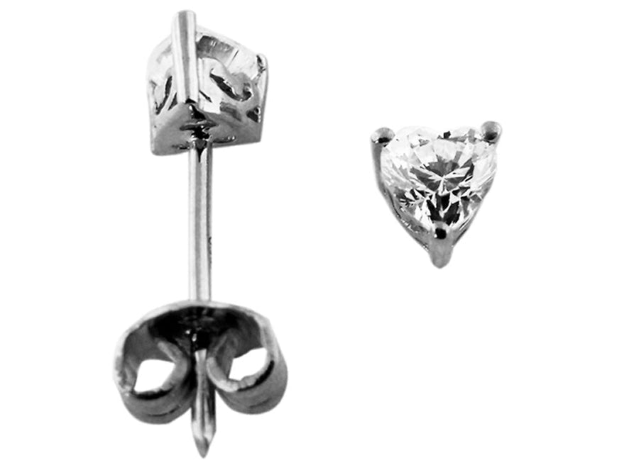 18k WG CZ 4 Claw Heart Cut Stud Earrings 4mm