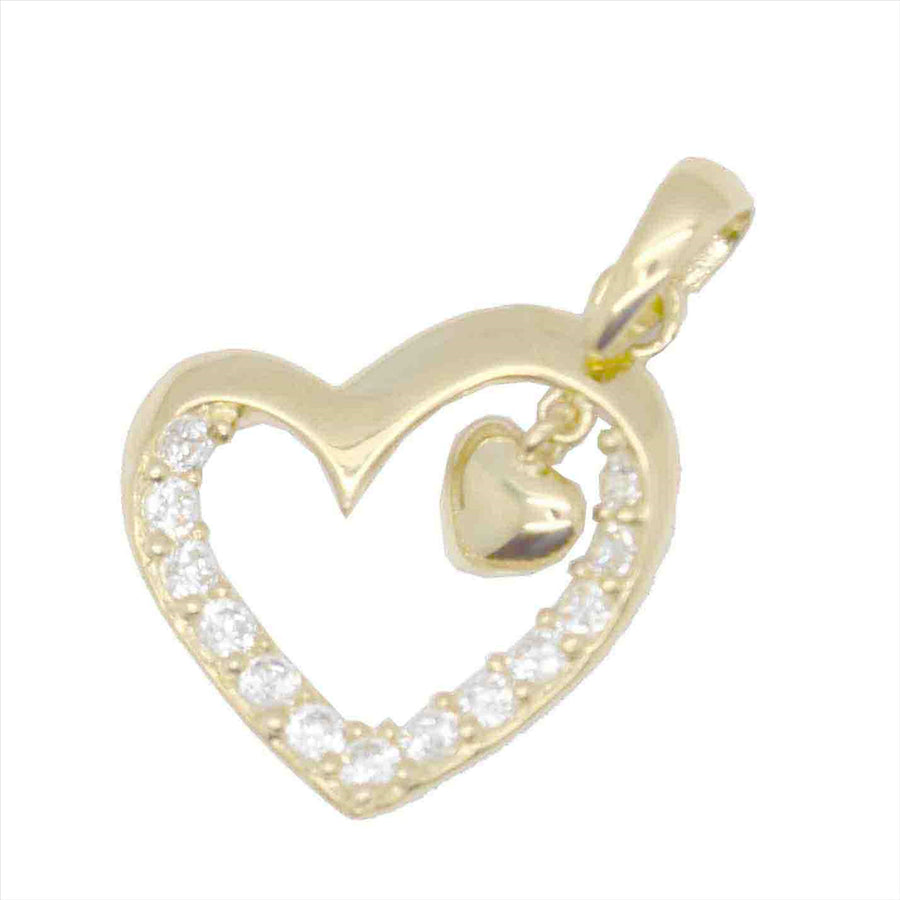 9k YG Double Heart Pendant set with CZs 13mm