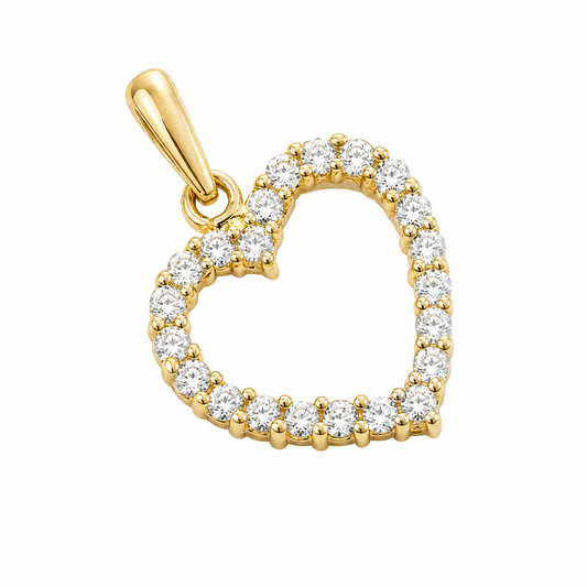 9k YG Heart Pendant set with CZs 13mm