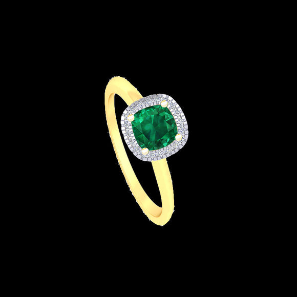 9k YG Natural Emerald & Diamond Ring