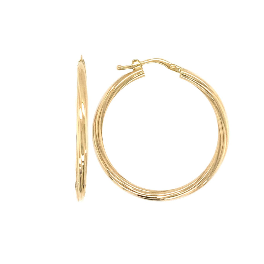 9k YG Round Hoop Earrings 40mm Diameter. Round Lined Tube 2.5mm Wide