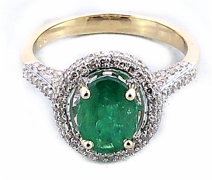 9k YG Emerald and Diamond Ring