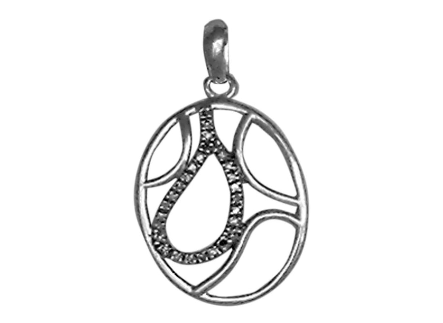 9k WG Diamond Oval Pendant 28D=0.10ct Grain Set . Meas. 20mm x 15mm