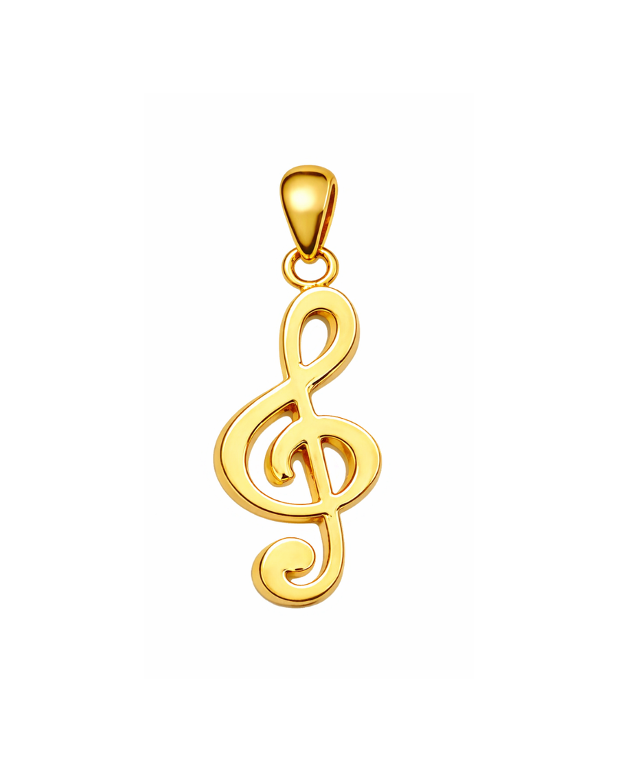 9k YG Music Treble-Clef Pendant 16mm x 6mm