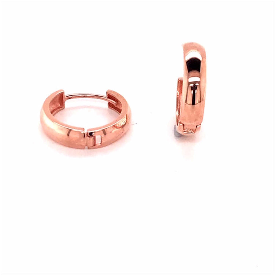 9k RG Round Huggie Earrings 10mm Diameter. Half Round. 3.2mm Wide