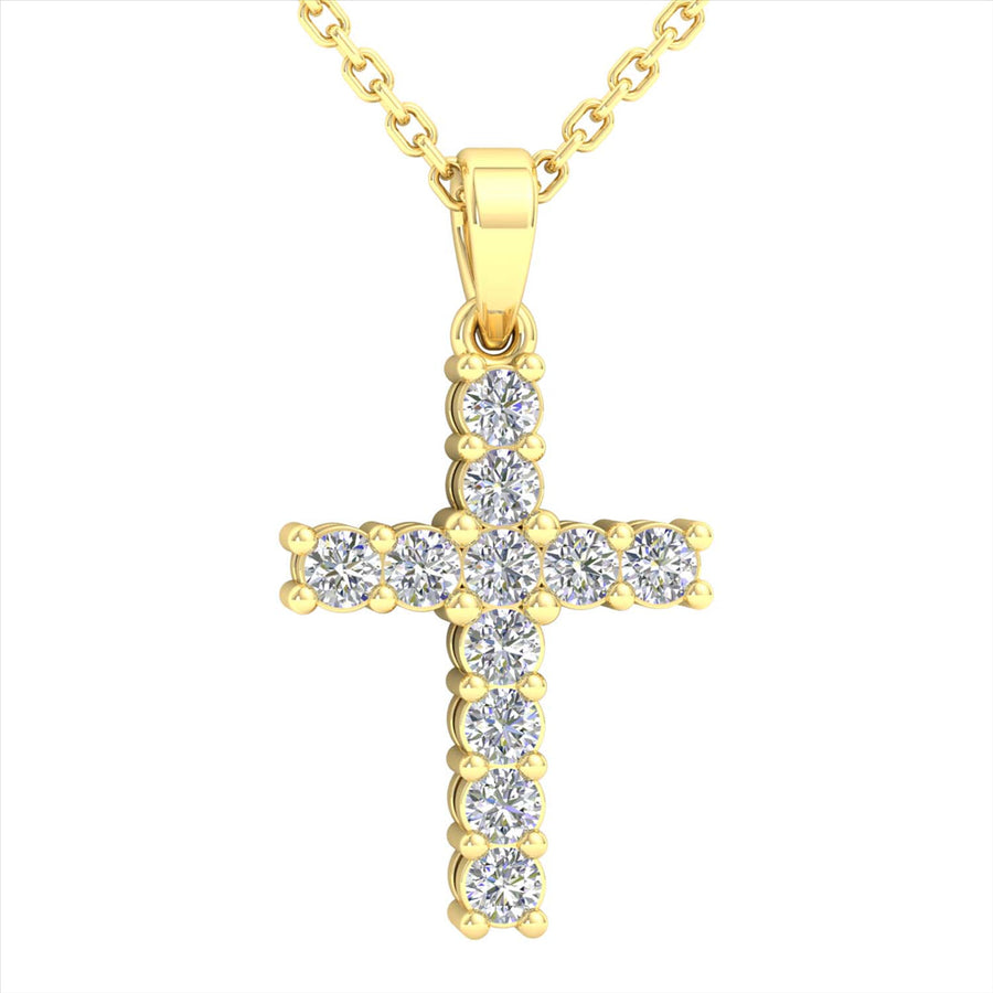 9k YG Diamond Cross Pendant 11D=0.17ct Claw Set . Meas. 12 x 8.6mm