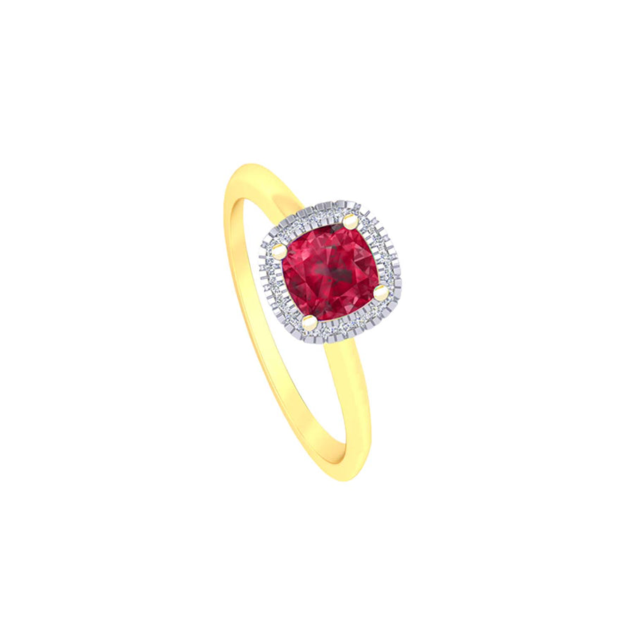 9k YG 5x5mm Natural Ruby & Diamond Ring. Set with 1Ru=Approx 0.65ct and 20D=0.06ct Size O