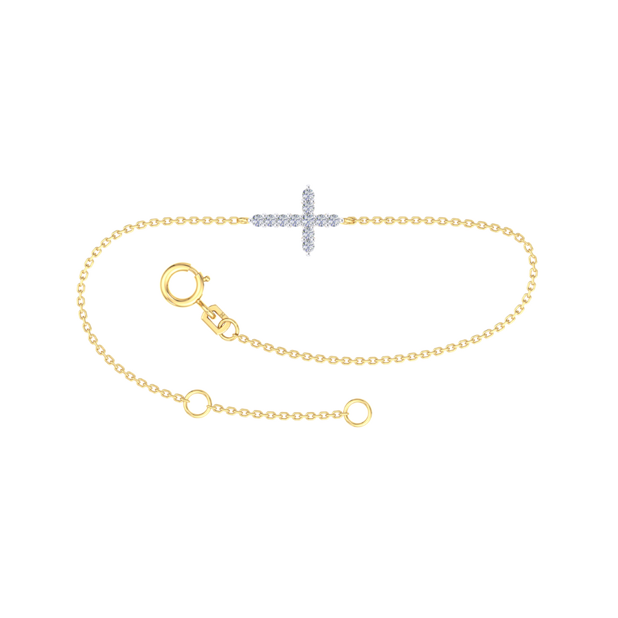 18k YG Oval link Bracelet, 1.4mm wide, with Diamond Cross. 19cm with Jump ring at 17cm. 11D=0.15ct