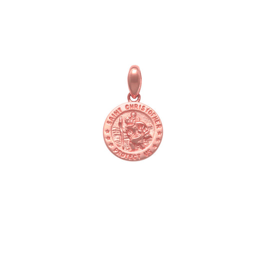 9k RG Solid Round St Christopher Medallion Pendant 10mm