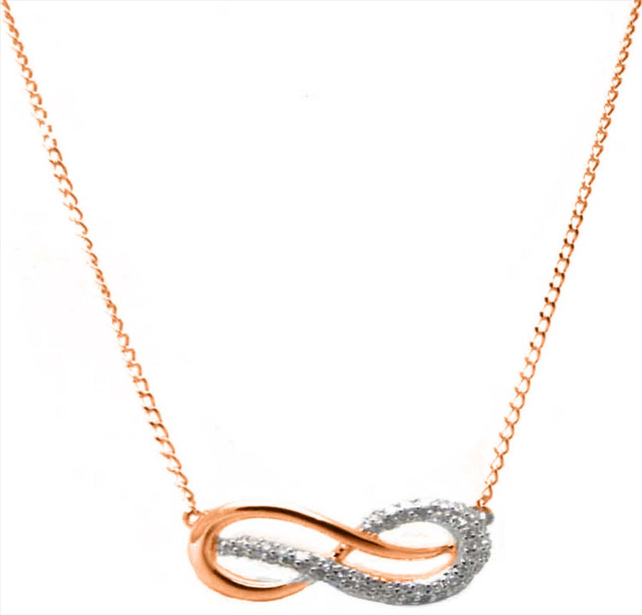 9k RG Infinity Diamond Pendant 53D=0.12ct with Oval Link Chain 45cm O-Ring at 43cm & 44cm 1mm wide . Meas. 8x17mm