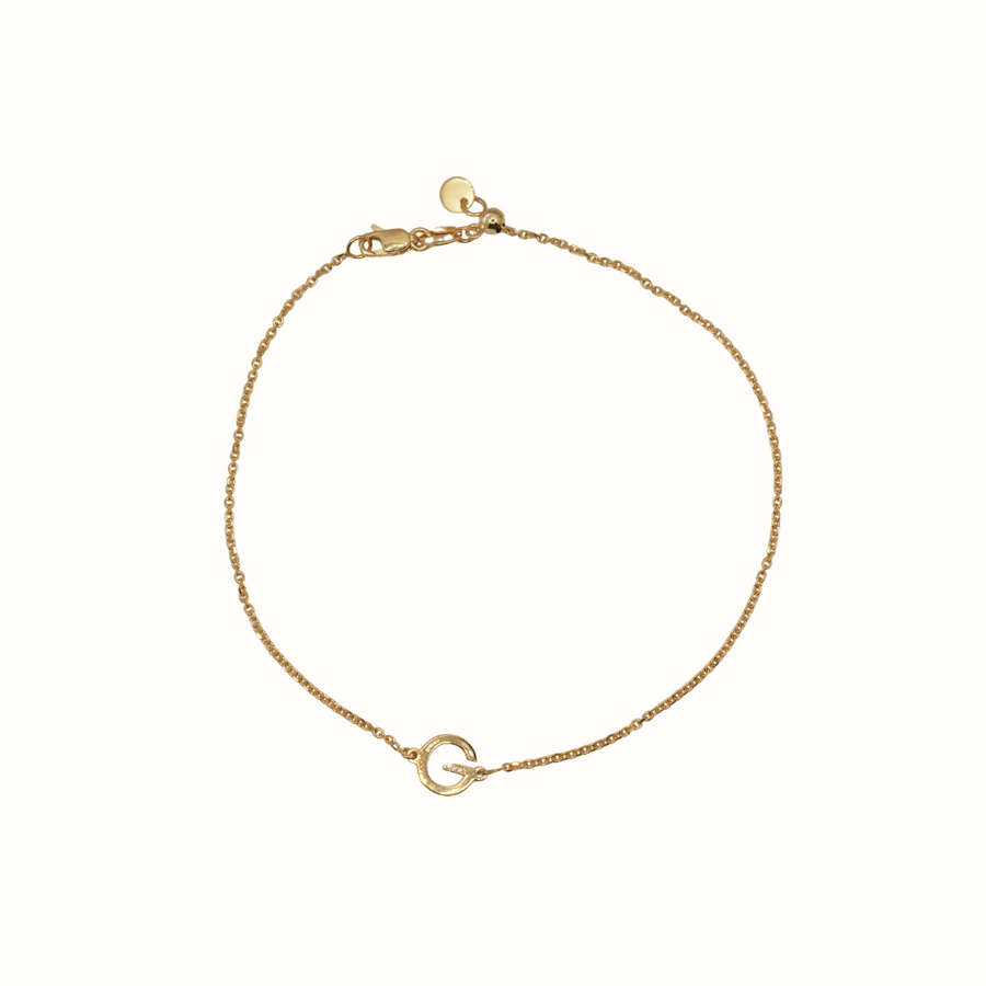 9k YG Diamond Cut Trace Chain 1.1mm Wide with Letter G (6.5x6mm) 19cm with Adjustable Finding