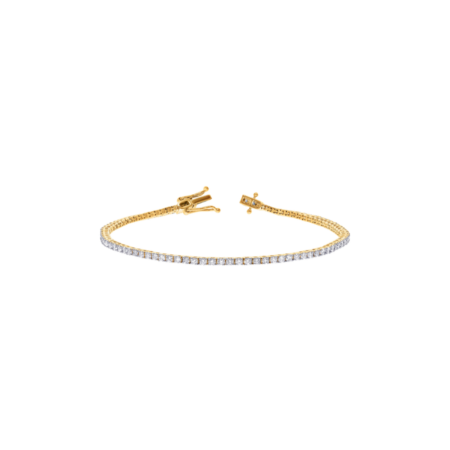 9k YG Solid Diamond Tennis Bracelet 2mm wide 18cm. 87D = 2.15ct. Clarity: SI Colour G-H