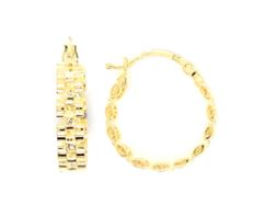 9k YG Fancy Round Hoop Earrings 20mm Diameter. Chain Link 4mm.