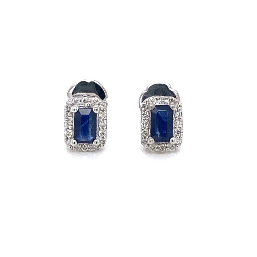 9k WG Sapphire & Diamond Stud Earrings 32D=0.16ct & 2Sapp=Approx 0.65ct