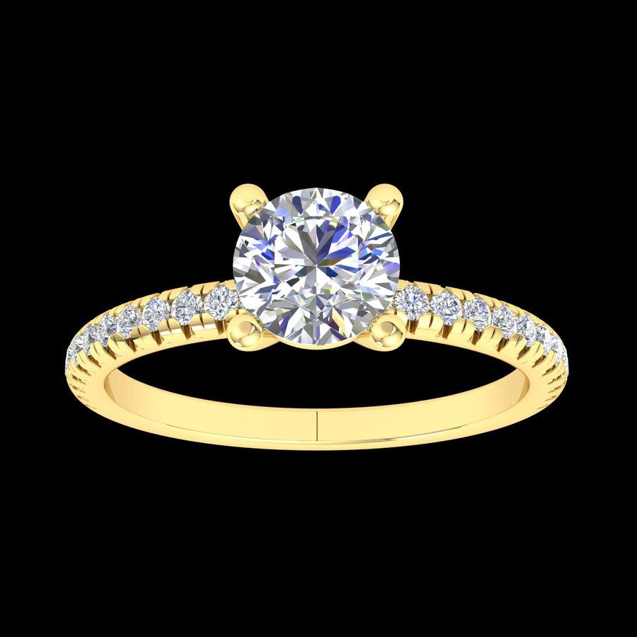 "Mia" 9k YG 5mm (0.5ct) CZ Solitare Ring with stones set on band. Size L