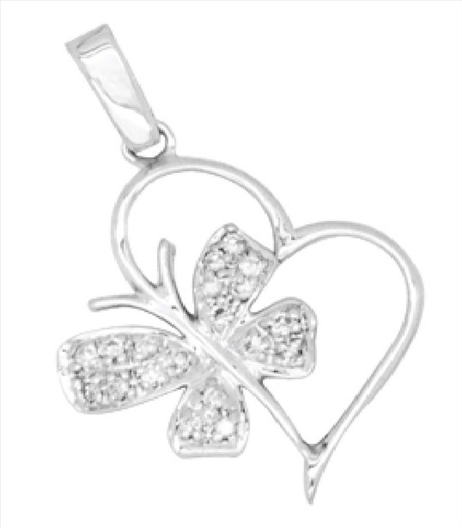 Disc 9k WG Diamond Heart Pendant 19D=0.12ct Grain Set . Meas. 18mm x 17mm