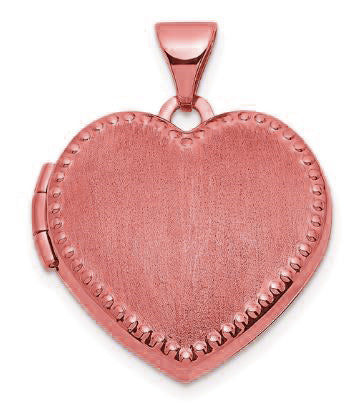 9k RG German Matte Heart Locket with beaded border 15x14mm