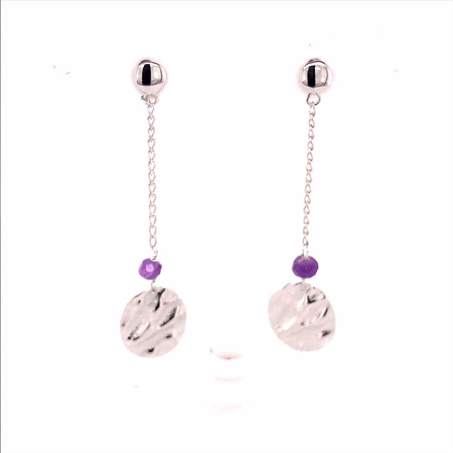 9k WG Diamond Drop Amethyst & Oval Hammered Stud Earrings Meas. 12x9mm