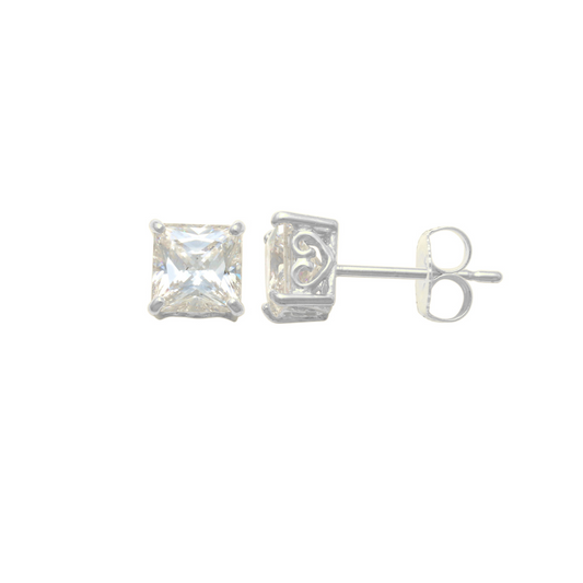 CZ 4 Claw Princess Cut Stud