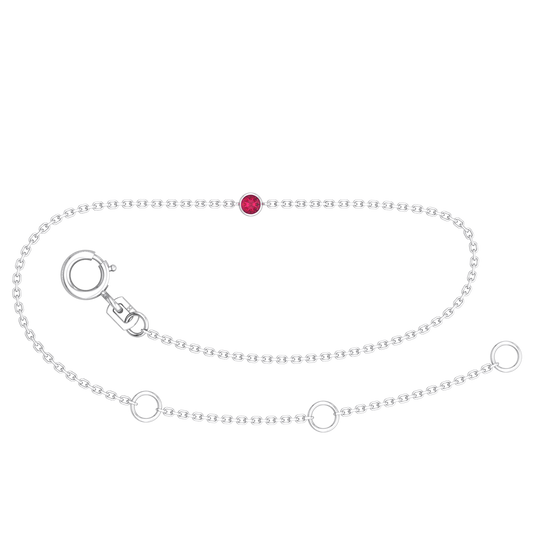 9k WG Oval Link Garnet Bracelet 1.4mm Wide 19.5cm . Bezel Set with 1GA=0.06ct, O-Rings at 16.5 & 18cm