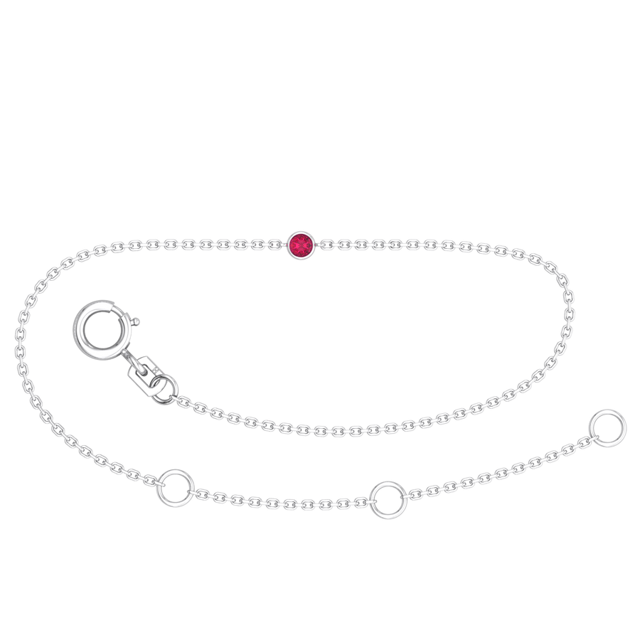 9k WG Oval Link Garnet Bracelet 1.4mm Wide 19.5cm . Bezel Set with 1GA=0.06ct, O-Rings at 16.5 & 18cm