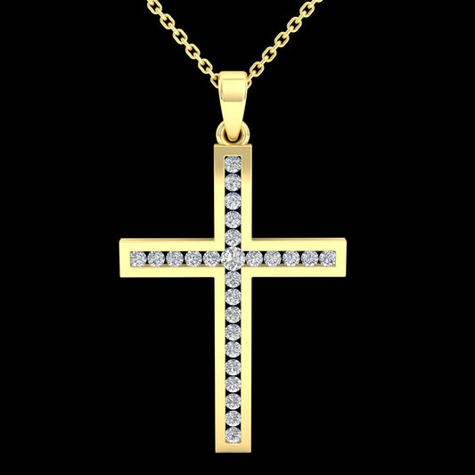18k YG Diamond Cross Pendant 26D=0.27ct Channel Set . Meas. 25x16mm