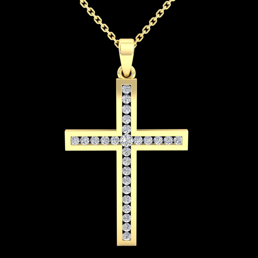18k YG Diamond Cross Pendant 26D=0.27ct Channel Set . Meas. 25x16mm