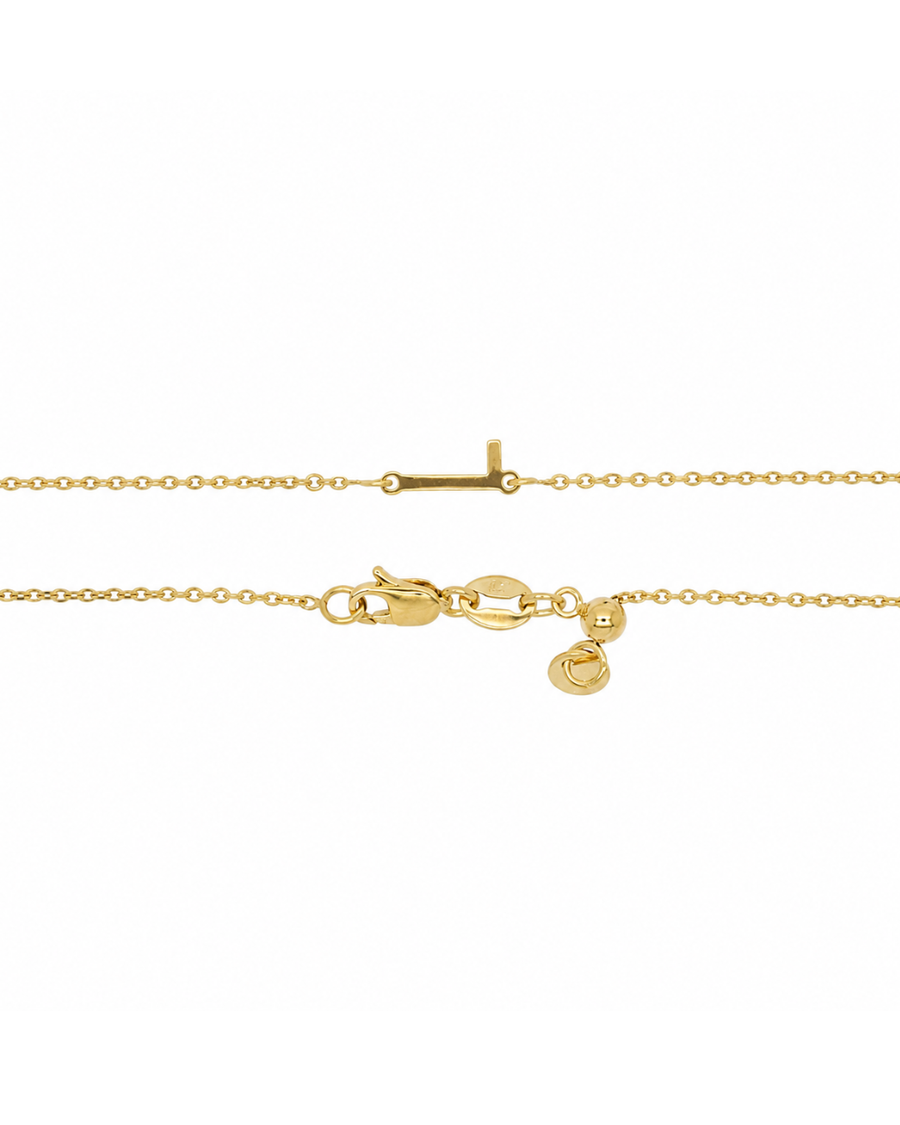9k YG Diamond Cut Trace Chain 1.1mm Wide with Letter L (6.5x3.5mm) 19cm with Adjustable Finding