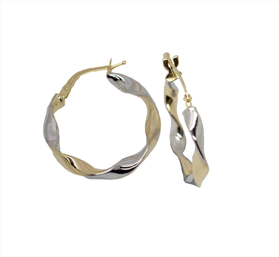 9k 2T Round Twist Hoop Earrings 20mm Diameter 3mm Wide