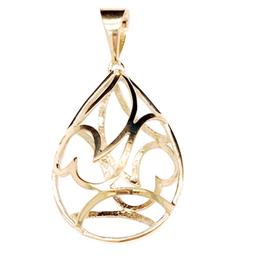 9k YG Solid Fancy Teardrop Pendant 30mm x 18.5mm