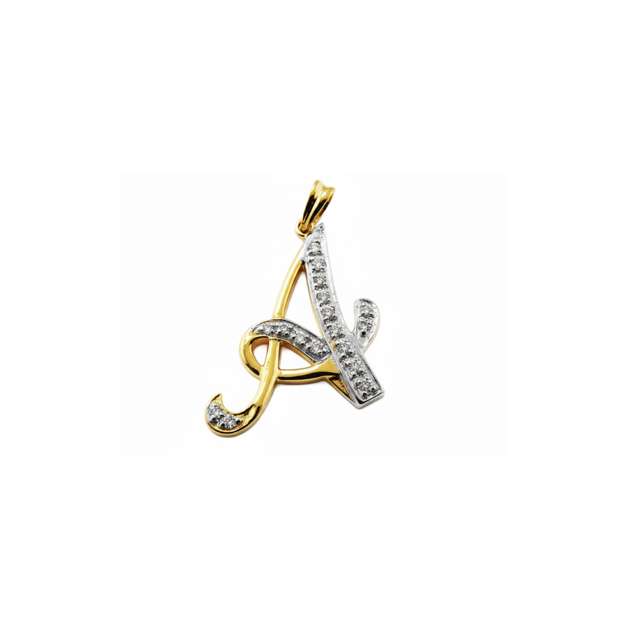 9k YG Diamond Script Letter Pendant A with 11D = 0.04ct 15mm