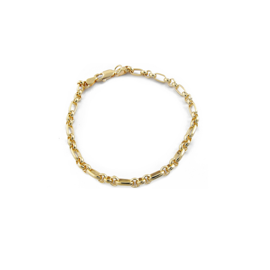 9k YG Solid 1 x 3 Oval & Round Belcher Bracelet 4.0mm wide 19cm . Approx 7.2g