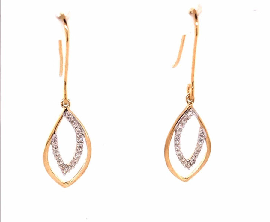 9k YG Diamond Marquise Shape Shepherd Hook Earrings 38D=0.13ct Meas. 16x8mm