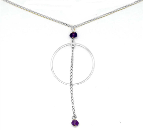 WG Amethyst Drop Pendant with Oval Link Chain 1mm wide