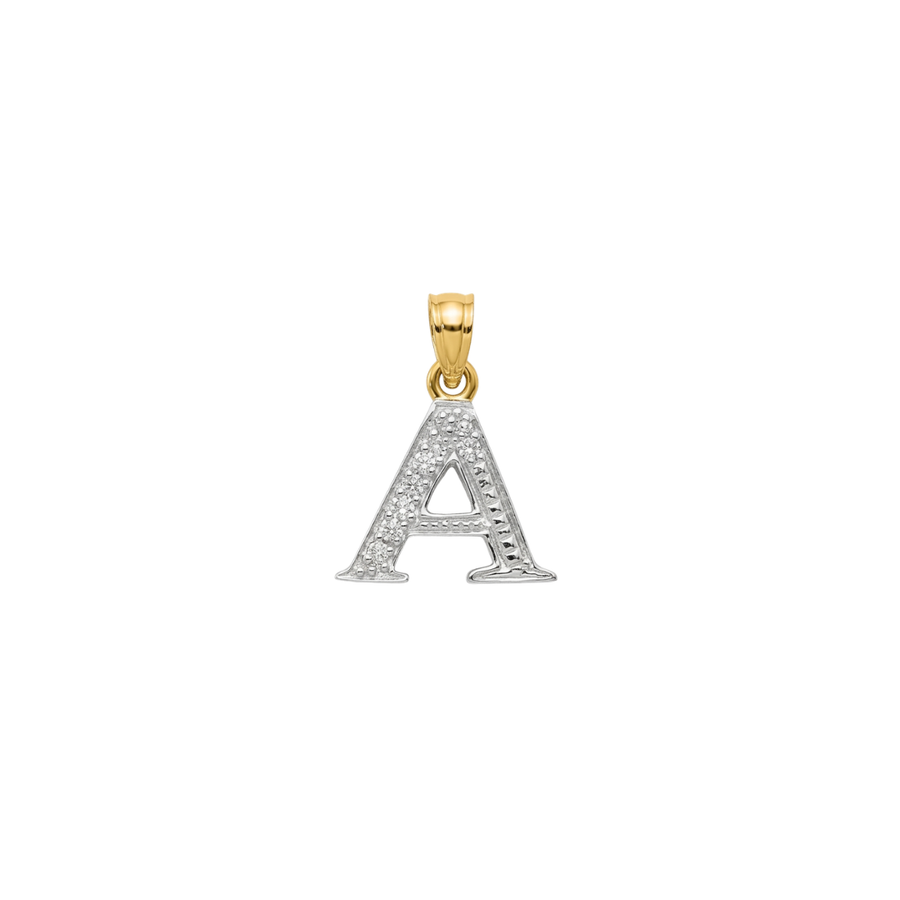 9k YG Diamond Block Letter Pendant A with 4D=0.07ct 10mm