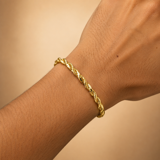 18k YG Solid Rope Bracelet 3.8mm wide 20cm