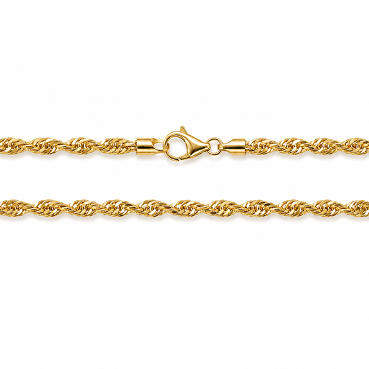18k YG Solid Rope Bracelet 3.8mm wide 20cm