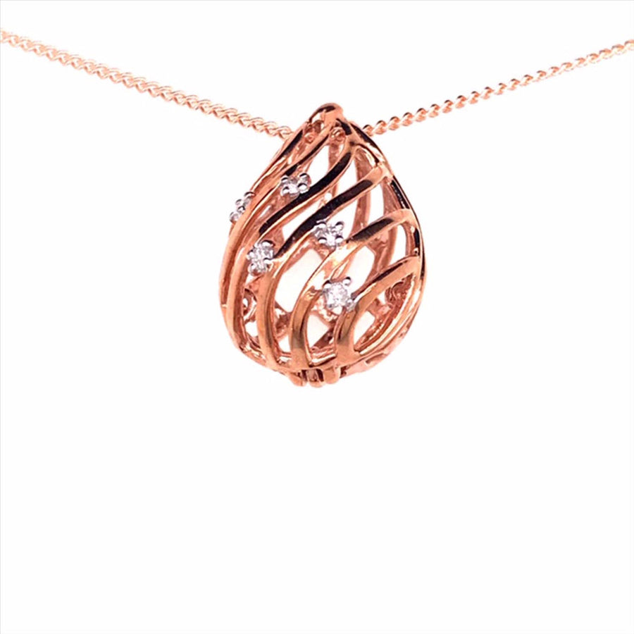 9k RG Diamond Tear Drop Hinged Pendant 5D = 0.05cts Claw Set . Meas. 18mm x 12mm