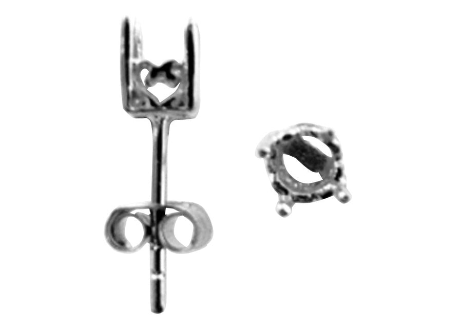 18k WG Unset Stud Earrings  4 Claws  for Round Stones 5mm.  Butterflies not included.