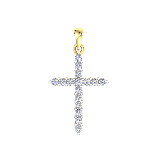 9k YG Diamond Cross Pendant 16D=0.25ct Claw Set . Meas. 17mm x 12mm