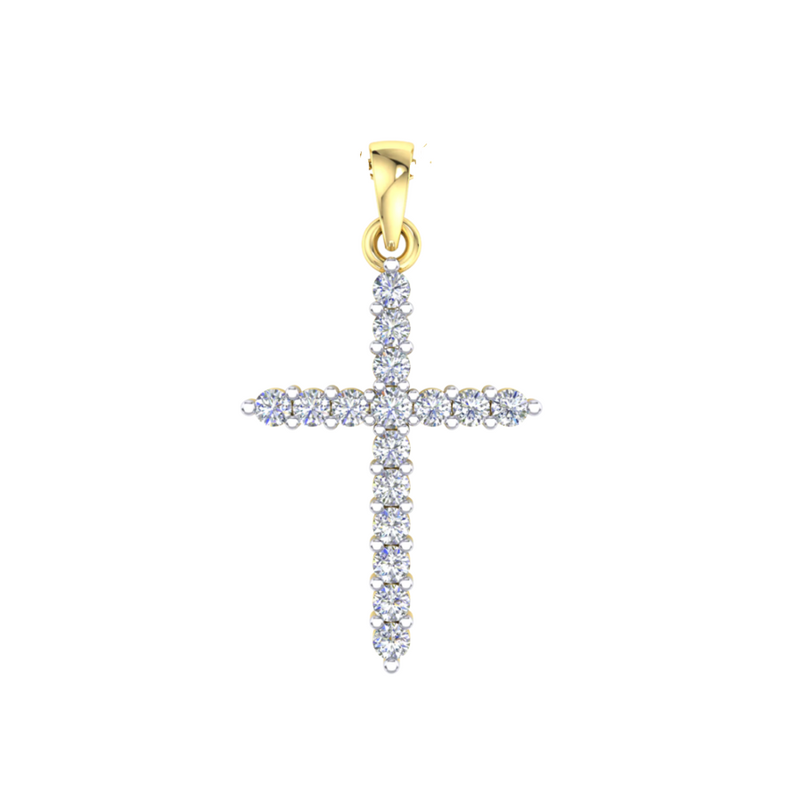9k YG Diamond Cross Pendant 16D=0.25ct Claw Set . Meas. 17mm x 12mm