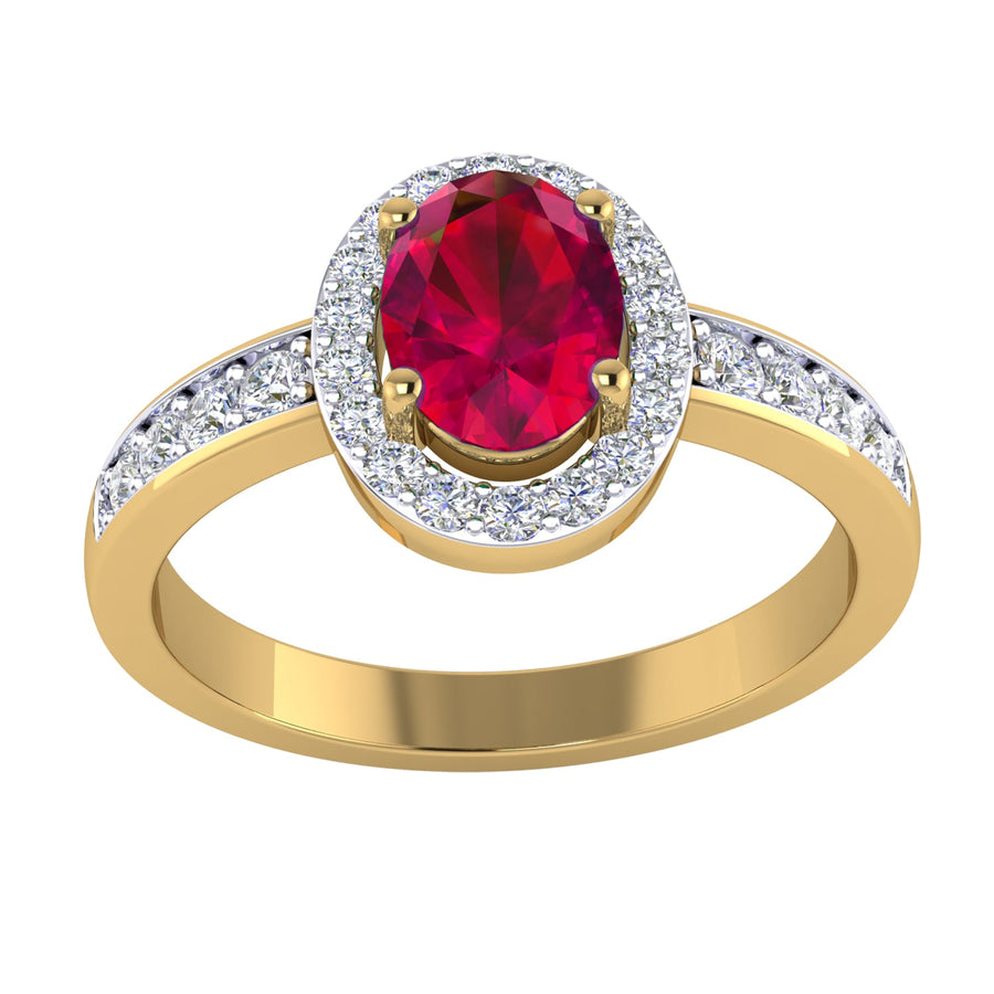 9k YG Created Ruby & Diamond dress Ring with WG Setting 1Ruby=.75 & 28D=0.30ct Size P