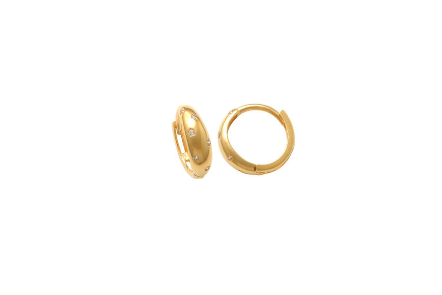 9k YG CZ Dome Huggie Earrings 9.4mm Diameter